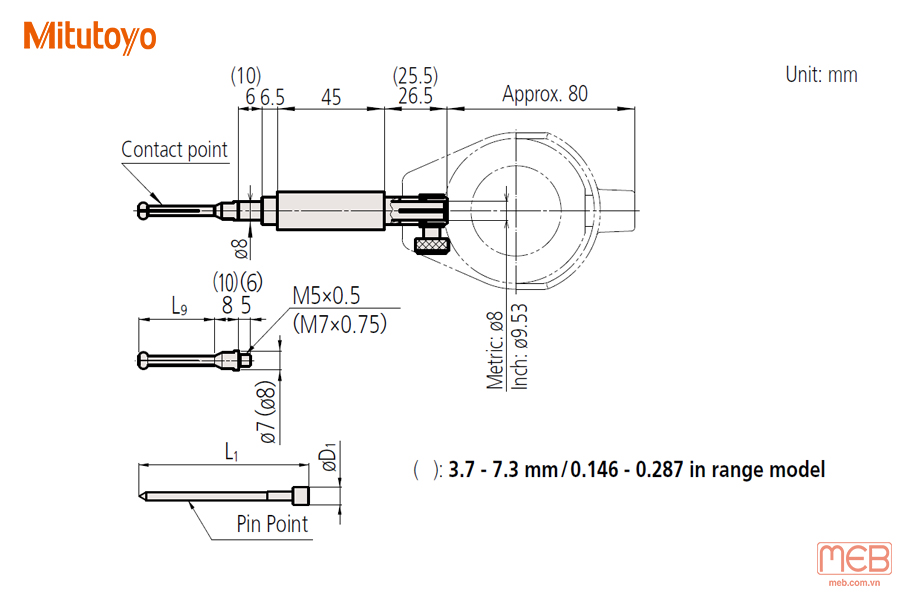 Thước đo lỗ cực nhỏ series 526 Mitutoyo (0-7mm)